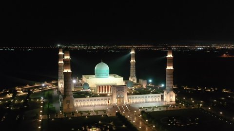 Aerial view of Sultan Qaboos Mosque in Sahar, Oman
