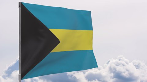 Bahamas waving flag seamless loop 3d animation 4k . Bahamas flag on pole with sky background