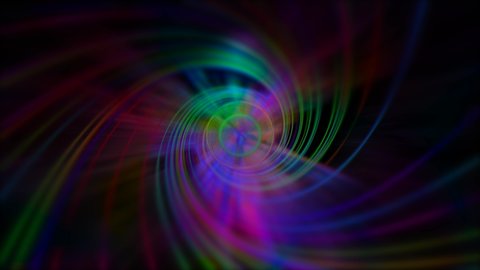 Hallucinogenic musical abstract background of rotating beams forming a spiral multicolored tunnel illustration.