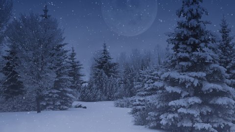 Nighttime View Pinewood Mountains Snowfall Realistic Stock Footage ...