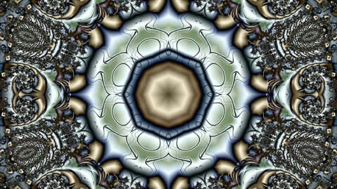 a kaleidoscopic transformation of a beautiful fractal ornament into a variety of abstract shapes and patterns