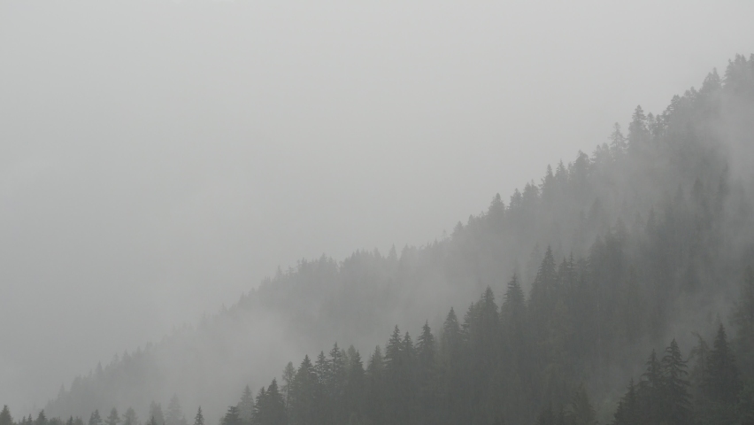 Heavy rain over the mountains, near city of Argentière, France.