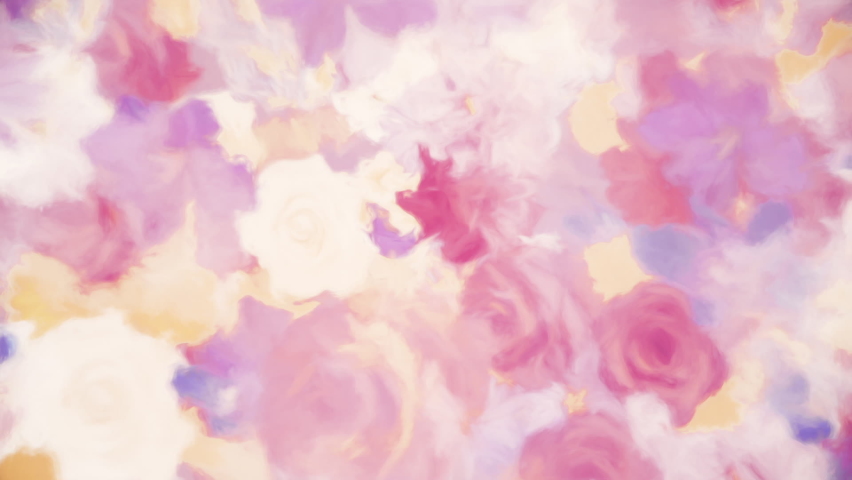 Abstract floral motion background animation in the style of a watercolor painting. Flowers include alstroemeria, carnation, chrysanthemum, daisy, gerbera, gladiola, hydrangea and rose. Full HD loop. Royalty-Free Stock Footage #1068194993