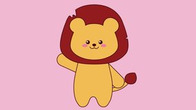 Greeting cute lion on pink background