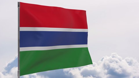 Gambia waving flag seamless loop 3d animation 4k . Gambia flag on pole with sky background