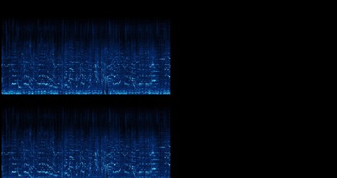 A stereo pair of blue spectrogram readouts against a black background