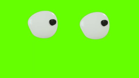 Funny Animation Eyes Balls Reactions - Cartoon Eyes Animation on Green Screen Matte Background 4K Stock Footage.