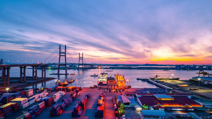 Day to night,4kTime lapse,Aerial view of Pyeongtaek Port sunset Sky,South Korea,Zoom in | Shutterstock HD Video #1068220487