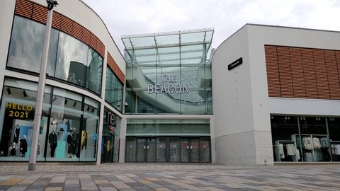 Eastbourne, East Sussex, UK - February 20th 2021: Beacon shopping centre, high street shops