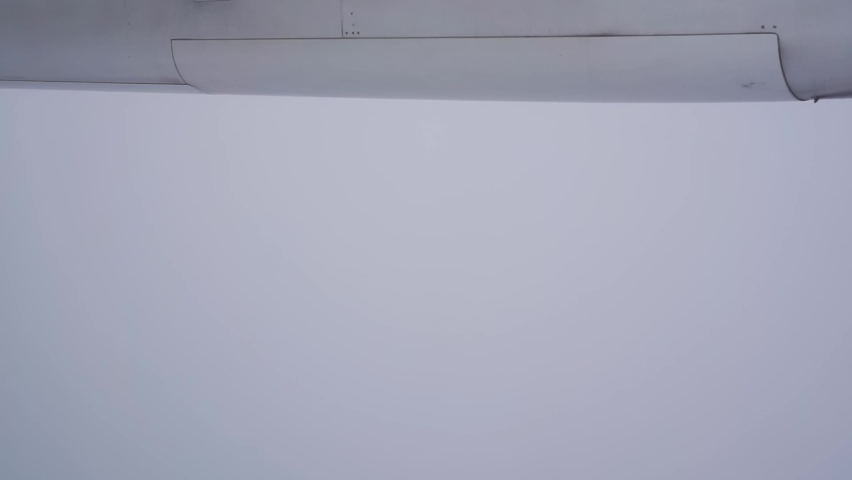Airplane landing gear down deploy flying in dense fog zero visibility instrument flight approach for landing. Aviation industry Royalty-Free Stock Footage #1068224474