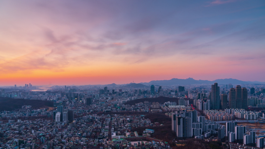 Time lapse 4k, The most beautiful viewpoint of Gangnam When the sun goes down through Hangang River, Seoul, South Korea. | Shutterstock HD Video #1068230087