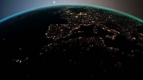 Globe Sunrise animation from space overlooking Europe
