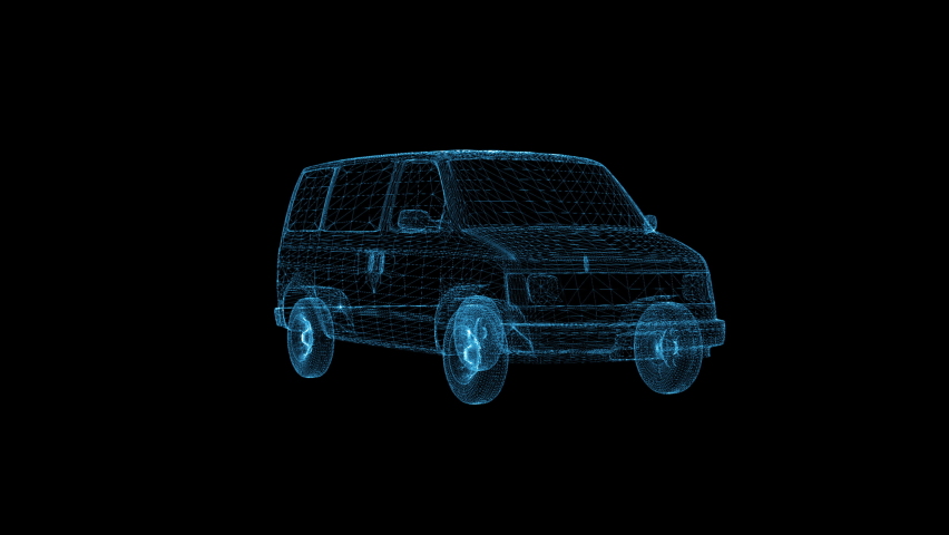 Minivan. Wireframe triangle formation of 3d model car. Seamless looping motion animated. No Brand - Powered by Shutterstock - Get 15% off with code: PIKWIZARD15
