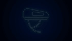 Glowing neon line Bicycle helmet icon isolated on black background. Extreme sport. Sport equipment. 4K Video motion graphic animation.