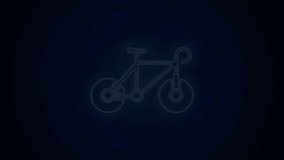 Glowing neon line Bicycle icon isolated on black background. Bike race. Extreme sport. Sport equipment. 4K Video motion graphic animation.