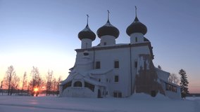 February dawn at the Nativity Cathedral. Kargopol. Arkhangelsk Region, Russia (timelapse) 
