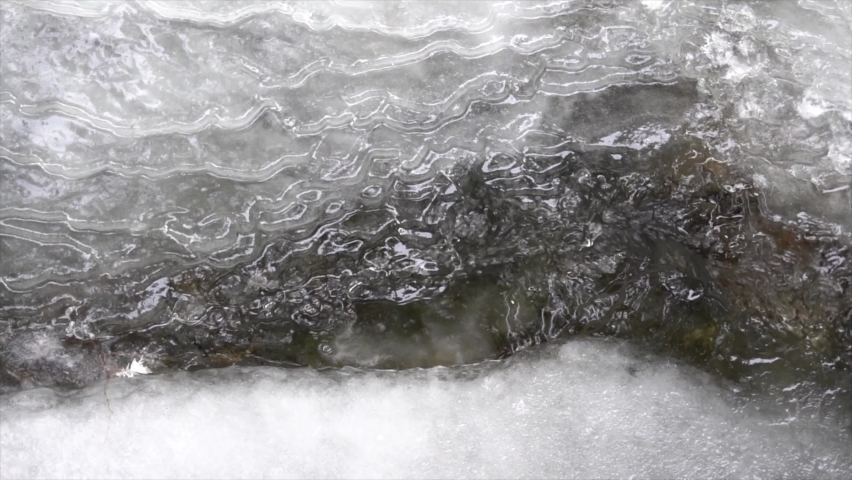 Winter Ice Water Footage. Flowing water in river close up. Winter Icy river with water streams, stones and ice
 Royalty-Free Stock Footage #1068262928