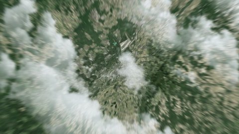 Earth zoom in from outer space to city. Zooming on Frankfurt, Germany. The animation continues by zoom out through clouds and atmosphere into space. View of the Earth at night. Images from NASA. 4K