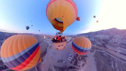 Cappadocia flight in a hot air balloon. 360 3D over capture