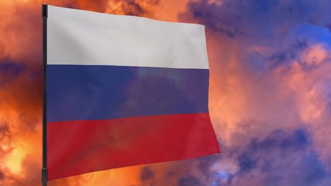 Russia waving flag seamless loop 3d animation 4k . Russia flag on pole with sky background