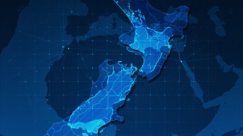Business map technology new zealand concept. Future technology business map or concept digital communication background.