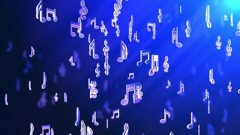 Rain of Blue Music Musical symbols and notes, beat, falling down. For event, concert, art, show, party, Award, fashion. Music festival, night club stage. 4K 3D Loop Animation New Motion Background.