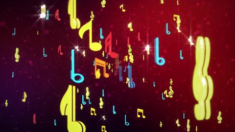 4K Music Musical symbols and notes, Music Floating Musical Notes Rainbow animation event background, audio visualization, fashion show, concert stage, music video, video art, VJs or party