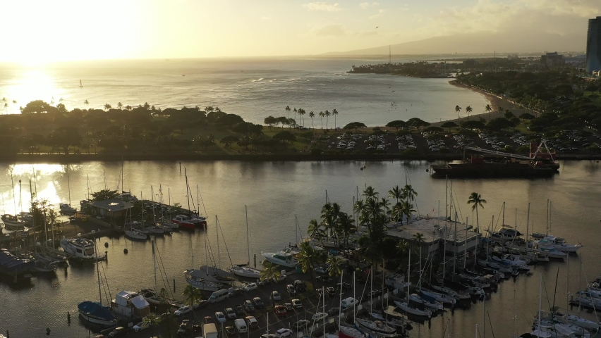 Sunset of Waikiki Bay in Honolulu, Hawaii