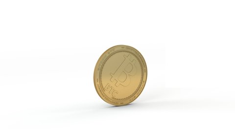 3d animation of the bitcoin gold coin. The cryptocurrency is rolling and other silver and platinum cryptocurrency coins are appearing in its path. The impact of bitcoin on the cryptocurrency market.