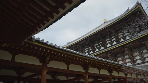 Todaiji Temple, Closeup of details of Daibutsuden, Panning Shot.