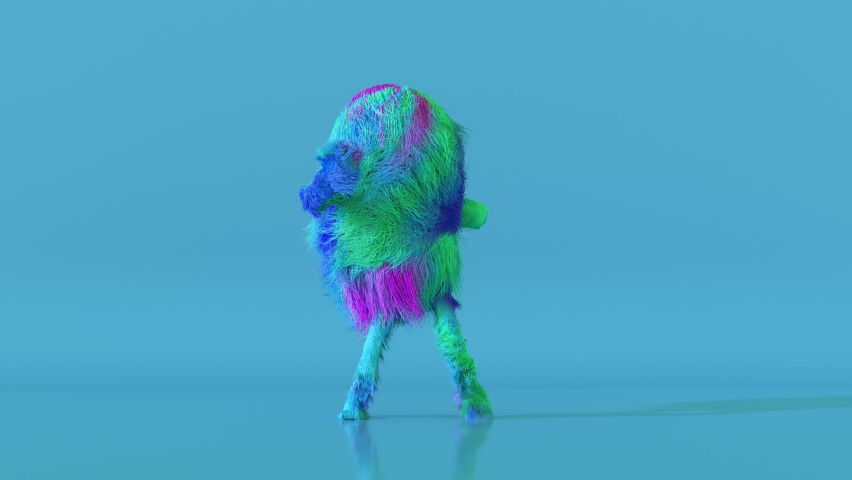 Cheerful colorful hairy cartoon dancing character, furry animal, having fun, furry mascot animation. Modern minimalist design. 3d animation of seamless loop. | Shutterstock HD Video #1068315752