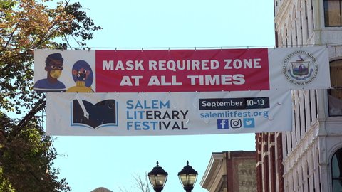 SALEM, MA - SEPTEMBER 5: Mask Required Zone at all times downtown Salem, Massachusetts on September 5, 2020.