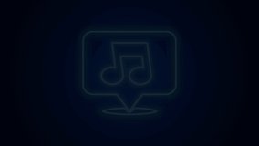 Glowing neon line Music note, tone icon isolated on black background. 4K Video motion graphic animation.