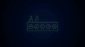 Glowing neon line Sound mixer controller icon isolated on black background. Dj equipment slider buttons. Mixing console. 4K Video motion graphic animation.