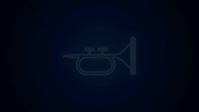 Glowing neon line Musical instrument trumpet icon isolated on black background. 4K Video motion graphic animation.