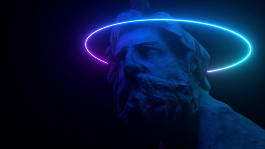 Philopoemen Sculpture illuminated by neon light. Museum art object obtained by 3D scanning. Retro futuristic design. 3d animtion | Shutterstock HD Video #1068323732