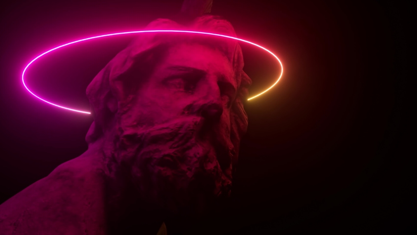 Philopoemen Sculpture illuminated by neon light. Museum art object obtained by 3D scanning. Retro futuristic design. 3d animation | Shutterstock HD Video #1068323762