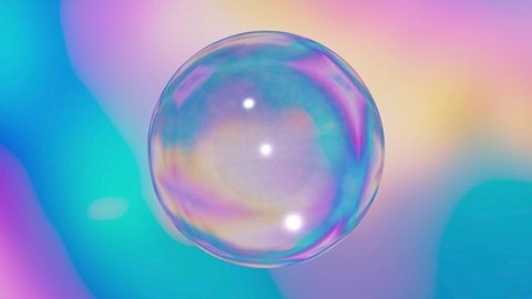 Abstract glass sphere suspended within a flowing spectrum vaporwave gradient, trendy colorful seamless 4K video loop in pastel neon colour