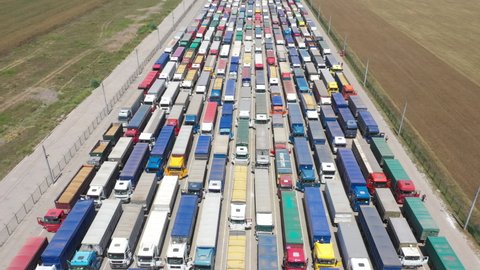 01.03. 2021, Ukraine, the Nikolaev area: A huge queue of trucks. Traffic jam from trucks.