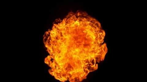 Super Slow Motion of Fire Blast Isolated on Black Background. Filmed on High Speed Camera, 1000 fps