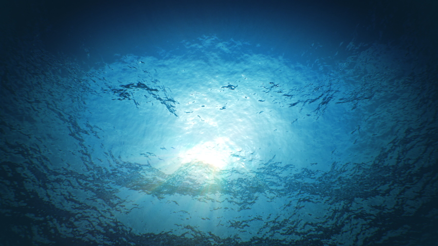 Beautiful Underwater Sun Light Beams Shining Through the Deep Blue Clear Water Seamless. Loop 3d Animation of Waving Water Surface from the Deep. 4k Ultra HD 3840x2160. | Shutterstock HD Video #1068336329
