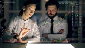 A group of scientists performs calculations using holographic projection. The Concept of Digitalization of Information, data visualization. Artificial neural network and Machine learning - Powered by Shutterstock - Get 15% off with code: PIKWIZARD15