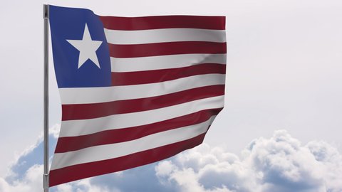 Liberia waving flag seamless loop 3d animation 4k . Liberia flag on pole with sky background