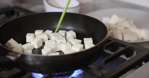 Stirring Paneer In Hot Pan In 4K