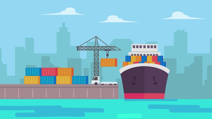 container ship animation unloading loading delivering Stock Footage ...