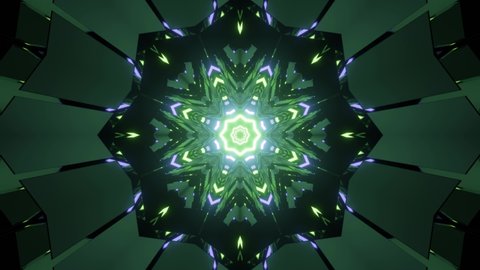 3D illustration of fractal kaleidoscope with neon lights in motion