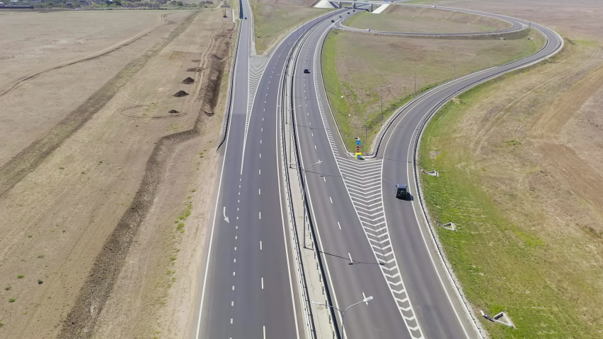 Crimea, Primorsky. New highway Tavrida. Car interchange, Aerial View