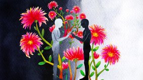 human shadow black white connect universe spiritual mind body soul healing spirit connection abstract art watercolor painting illustration digital collage surreal inspiring stop motion 4k animation - Powered by Shutterstock - Get 15% off with code: PIKWIZARD15