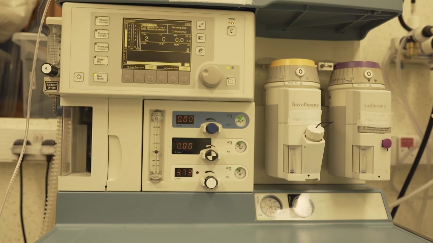 Close view of anaesthethic workstation in medical hospital during covid-19 pandemia