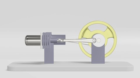 3D model of working stirling engine - rendered animation
